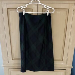 J. Crew Black and Green plaid satin Midi Skirt